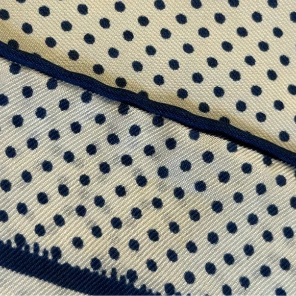 Vintage Anne Klein Silk Scarf Navy Blue Polka Dot Floral Lace Border 26" Square - Picture 13 of 14